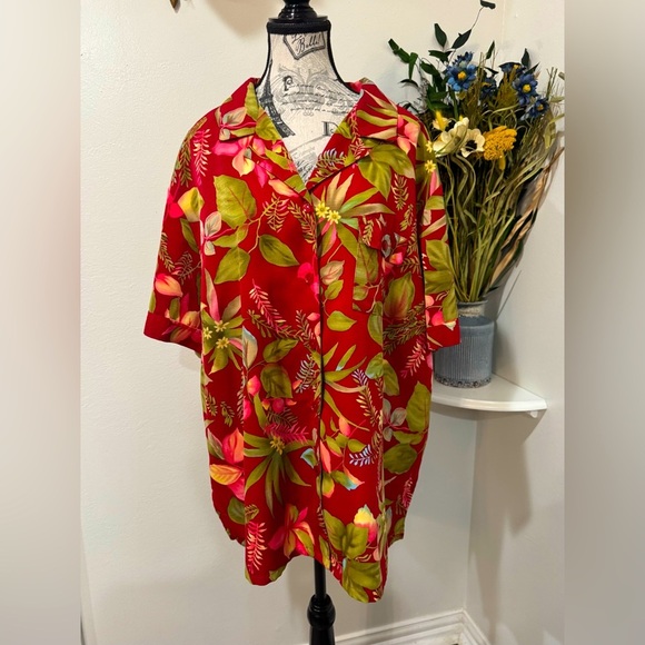 Sag Harbor Red and Green Summer Tropical Casual Button Down Shirt size 3X - Picture 1 of 9